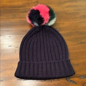 J. Crew Women's Ribbed Knit Beanie with Colorful Pom-Pom